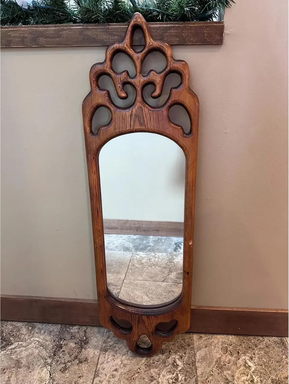 Vintage Carved Wooden Art Nouveau Style Wall Mirror